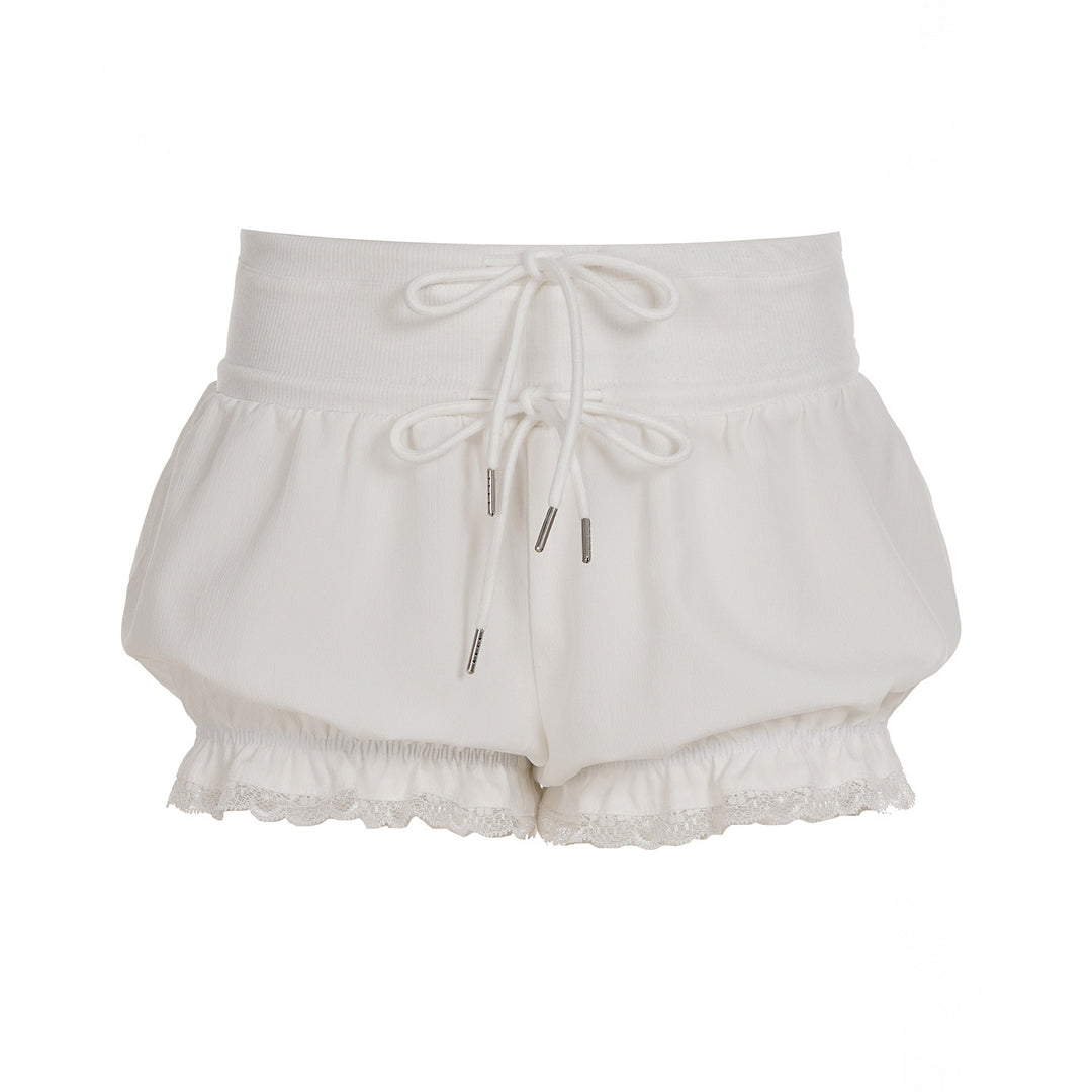 Dame mode rutigt tyg pyjamashorts med spets och elastisk midja Mirla-Eva Jonsson