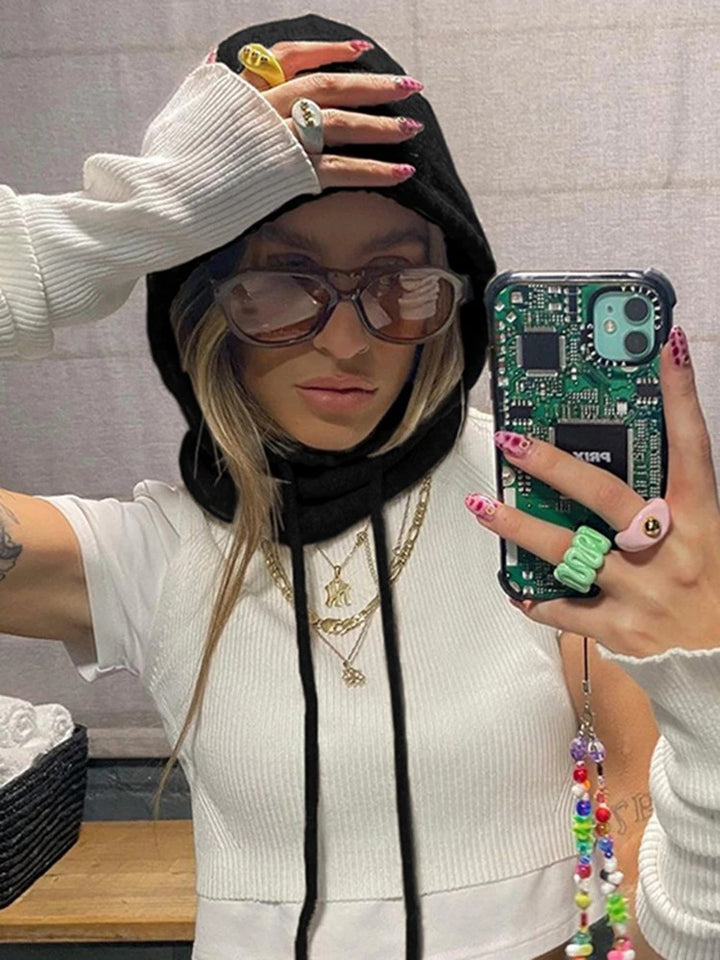 Dame mode striktop med huva och långa ärmar Mirla-Eva Jonsson