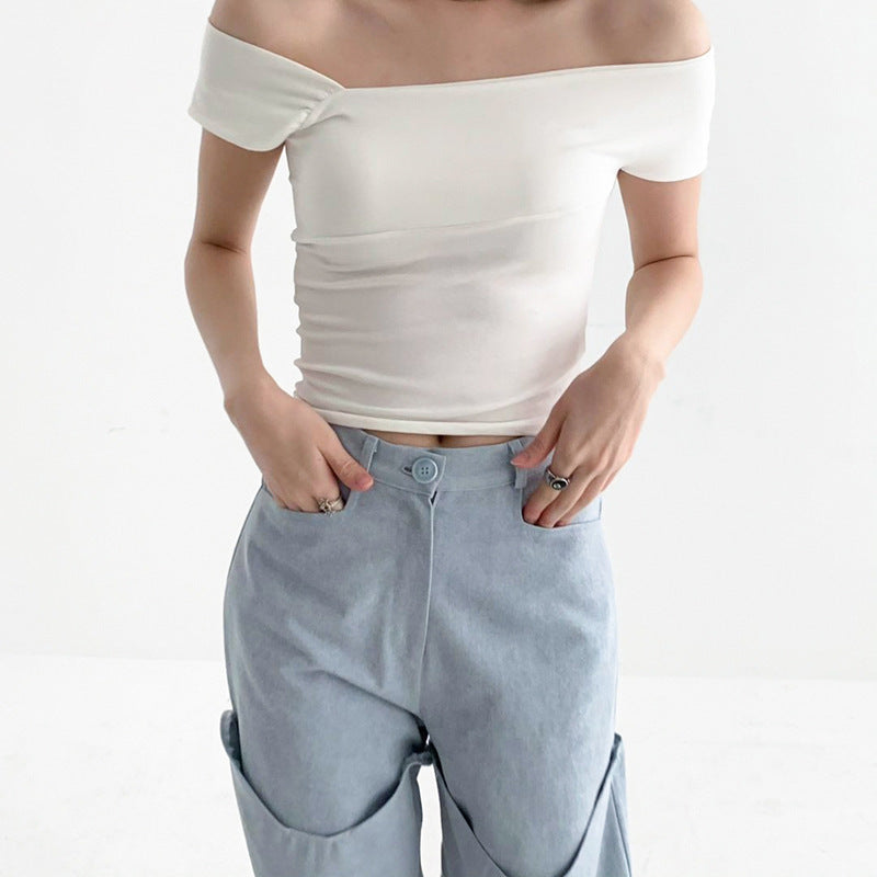 Dame moderne asymmetrisk topp med trendig en-skulder-design Mirla-Eva Jonsson