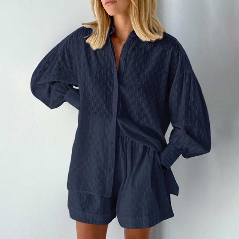 Dame modernt kortärmad pyjamaset med strukturerad yta Mirla-Eva Jonsson