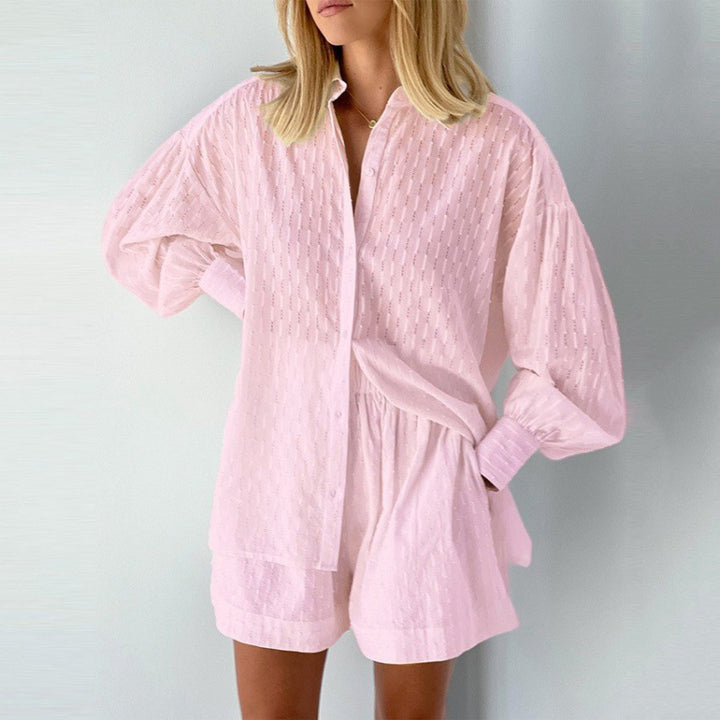 Dame modernt kortärmad pyjamaset med strukturerad yta Mirla-Eva Jonsson