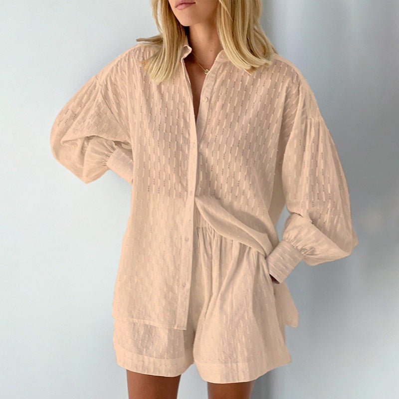 Dame modernt kortärmad pyjamaset med strukturerad yta Mirla-Eva Jonsson