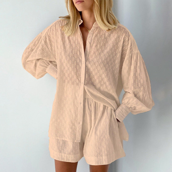 Dame modernt kortärmad pyjamaset med strukturerad yta Mirla-Eva Jonsson
