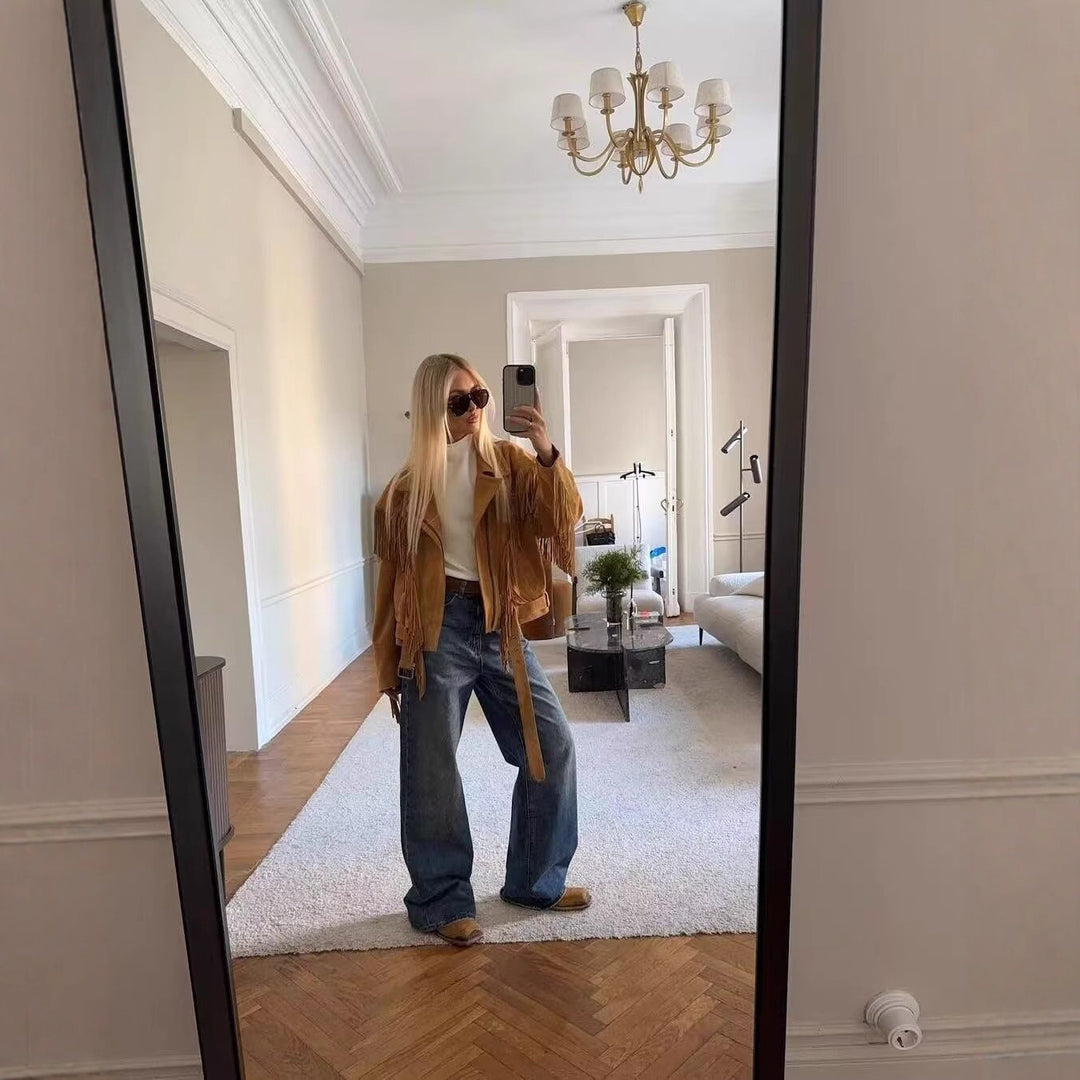 Dame modet skinnjacka med fransiga detaljer Mirla-Eva Jonsson