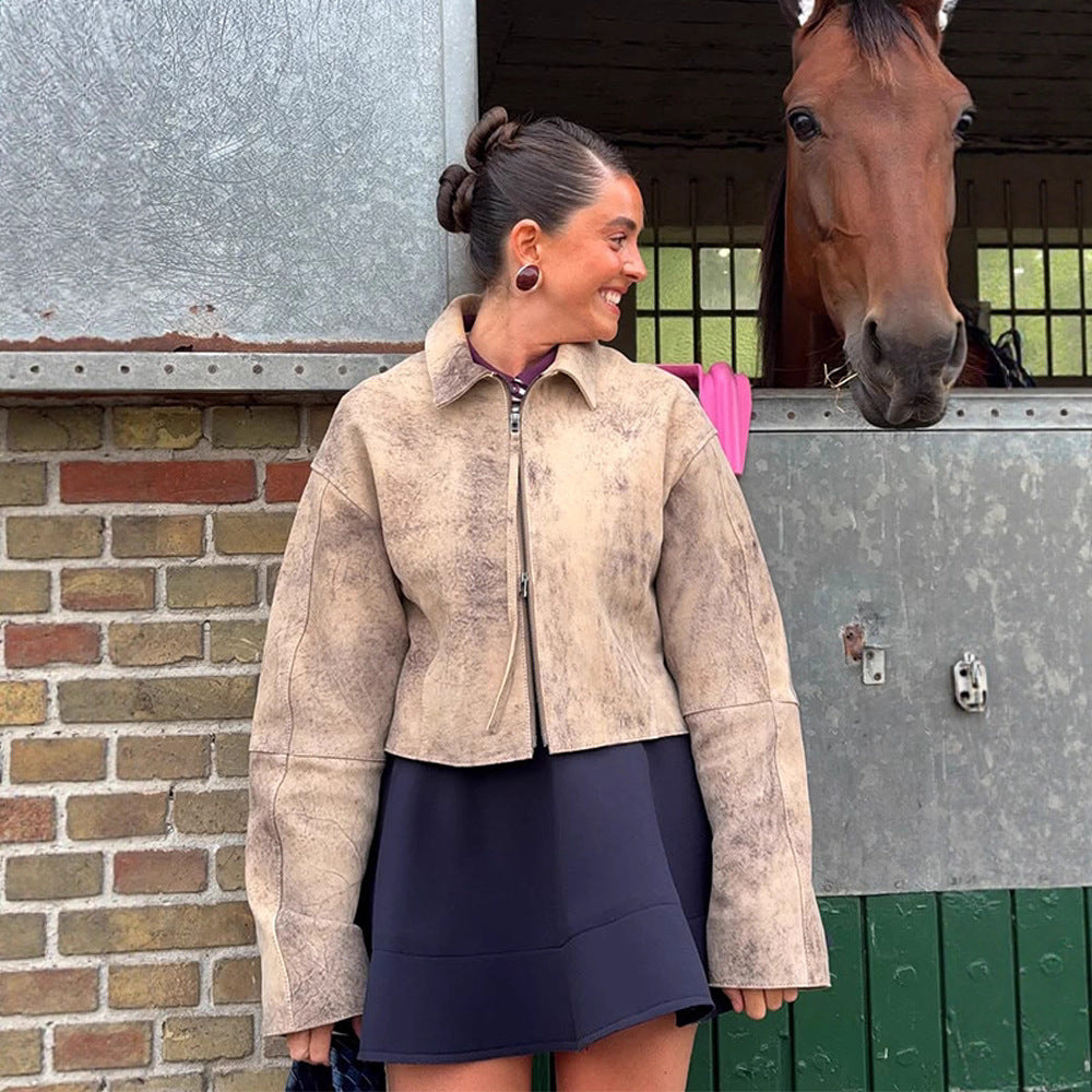 Dame modetrendig mockajacka med voluminösa ärmar Mirla-Eva Jonsson