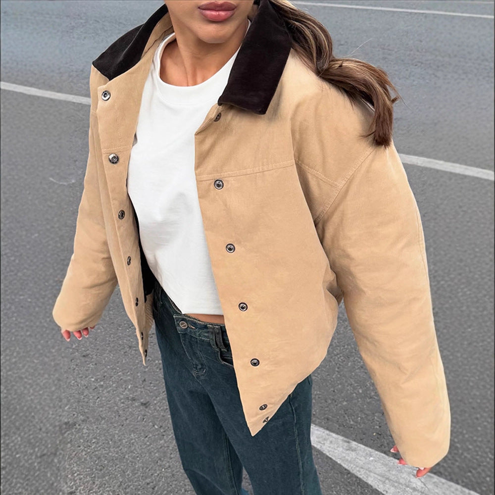 Dame modisch Oversized-jacka med sammetkrage och tryckknappsstängning Mirla-Eva Jonsson