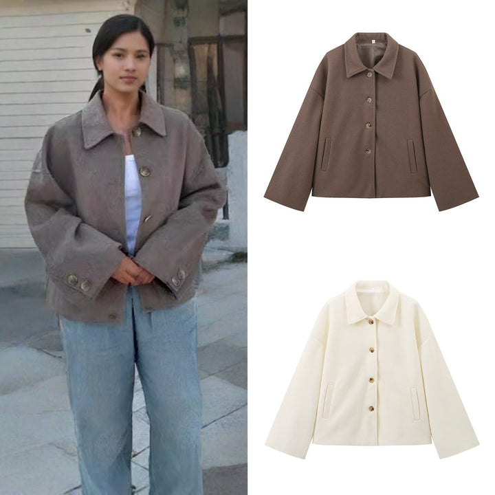 Dame modischer Oversized-vinterjacka med knapplist och praktiska fickor Mirla-Eva Jonsson