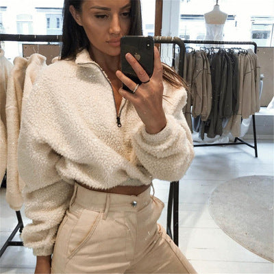 Dame mysiga fleece-tröjor med halv hög krage Mirla-Eva Jonsson