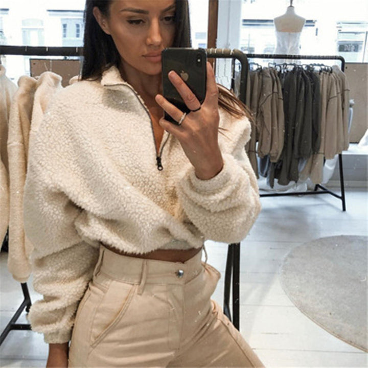 Dame mysiga fleece-tröjor med halv hög krage Mirla-Eva Jonsson