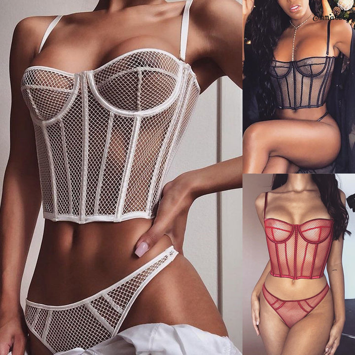Dame nät-bustier med korsett-design och förföriska detaljer Mirla-Eva Jonsson