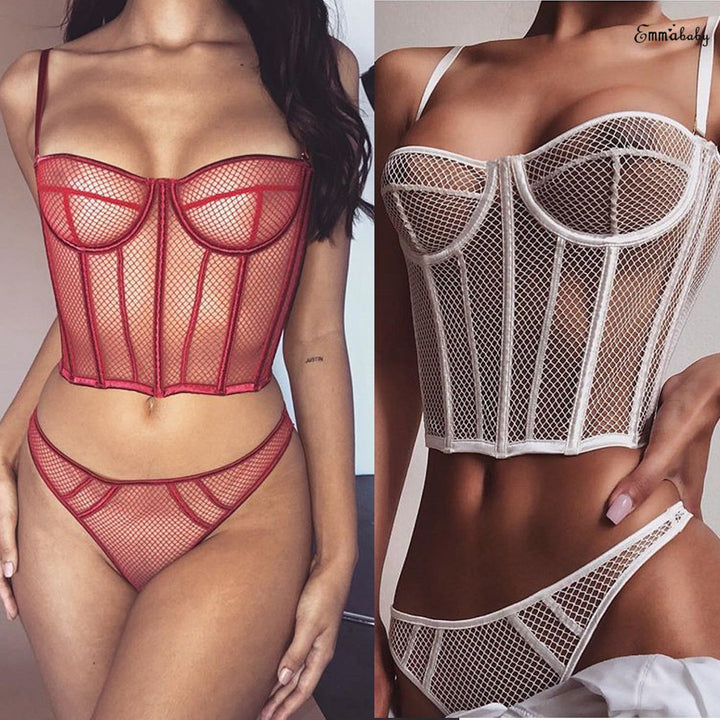 Dame nät-bustier med korsett-design och förföriska detaljer Mirla-Eva Jonsson