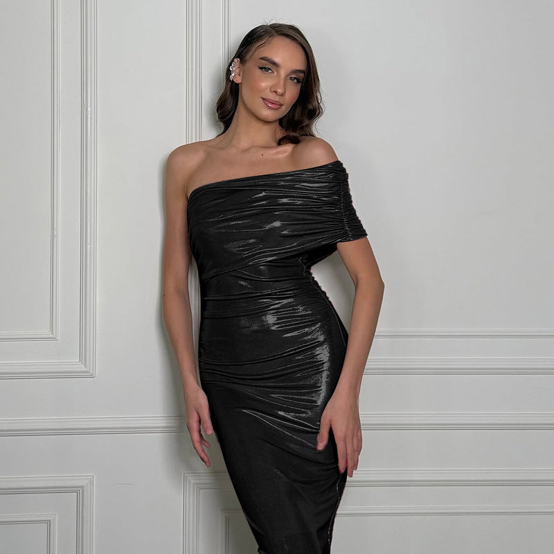 Dame off-shoulder elegant wrap dress with shiny accents Mirla-Eva Jonsson