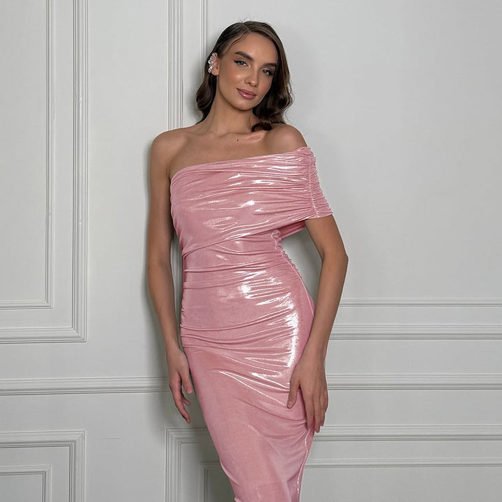 Dame off-shoulder elegant wrap dress with shiny accents Mirla-Eva Jonsson