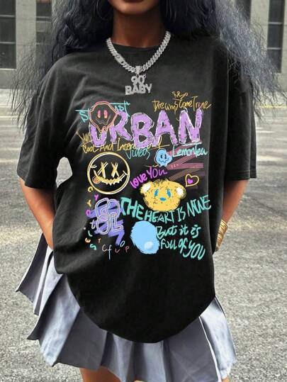 Dame oversized grafik-t-shirt med urban design Mirla-Eva Jonsson