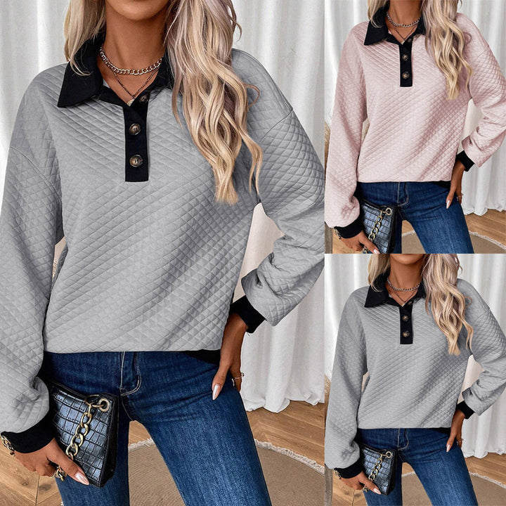 Dame oversized quiltad tröja med klassisk krage och praktiska knappdetaljer Mirla-Eva Jonsson