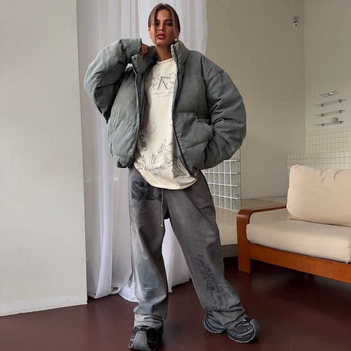 Dame oversized quilted jacket med hög krage och sidofickor Mirla-Eva Jonsson