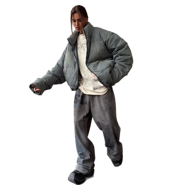 Dame oversized quilted jacket med hög krage och sidofickor Mirla-Eva Jonsson