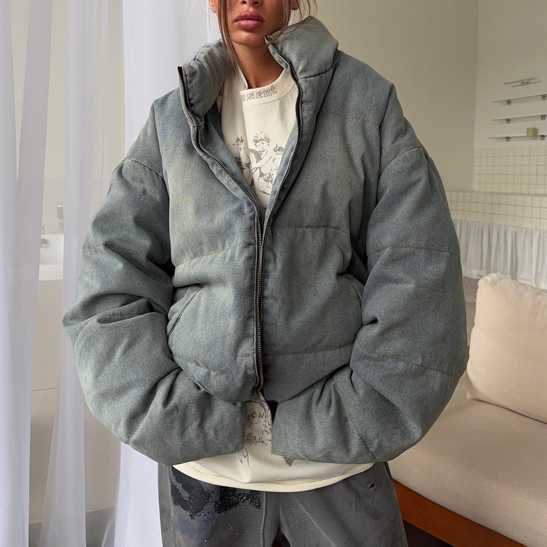 Dame oversized quilted jacket med hög krage och sidofickor Mirla-Eva Jonsson