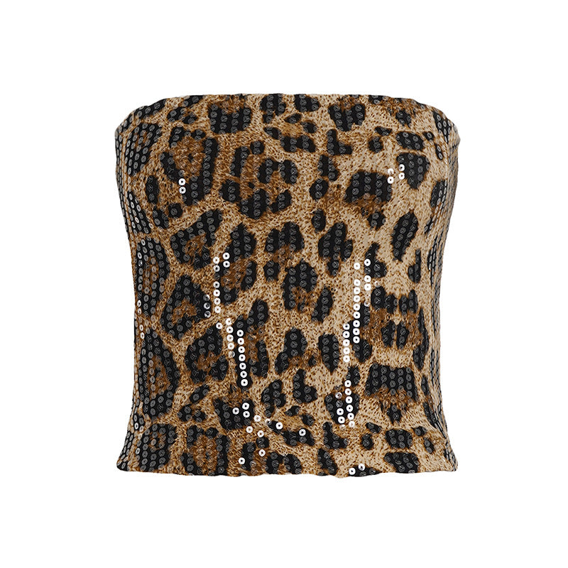 Dame paljett-miniklänning med leopardmönster och justerbara spagettiband Mirla-Eva Jonsson