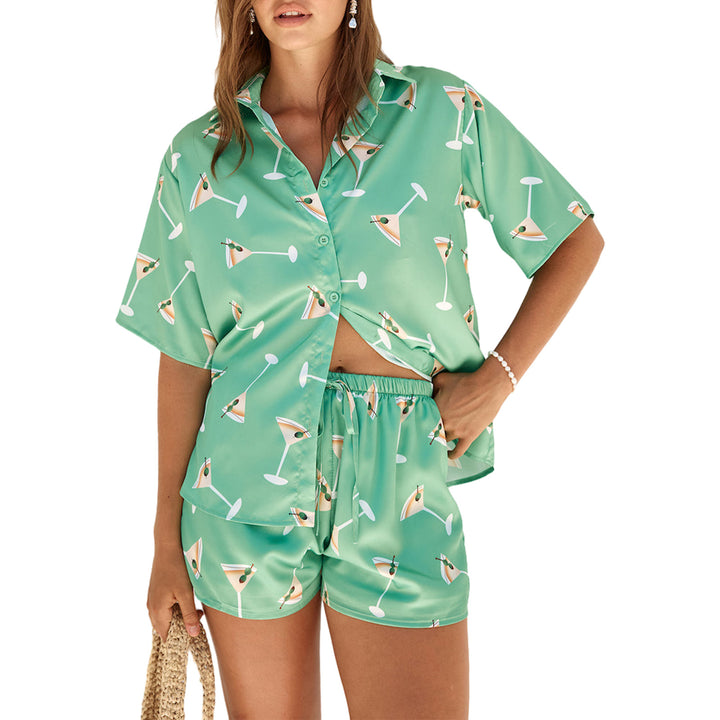 Dame pyjamas med trendigt cocktailmotiv Mirla-Eva Jonsson