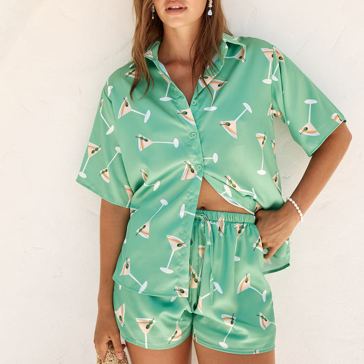 Dame pyjamas med trendigt cocktailmotiv Mirla-Eva Jonsson