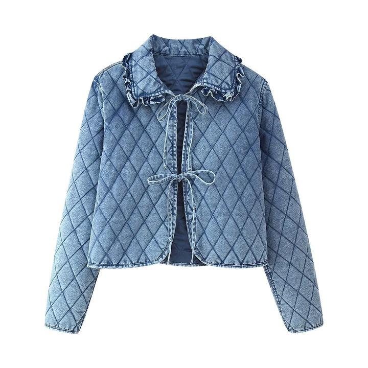 Dame quiltad denimjacka med fransig krage Mirla-Eva Jonsson