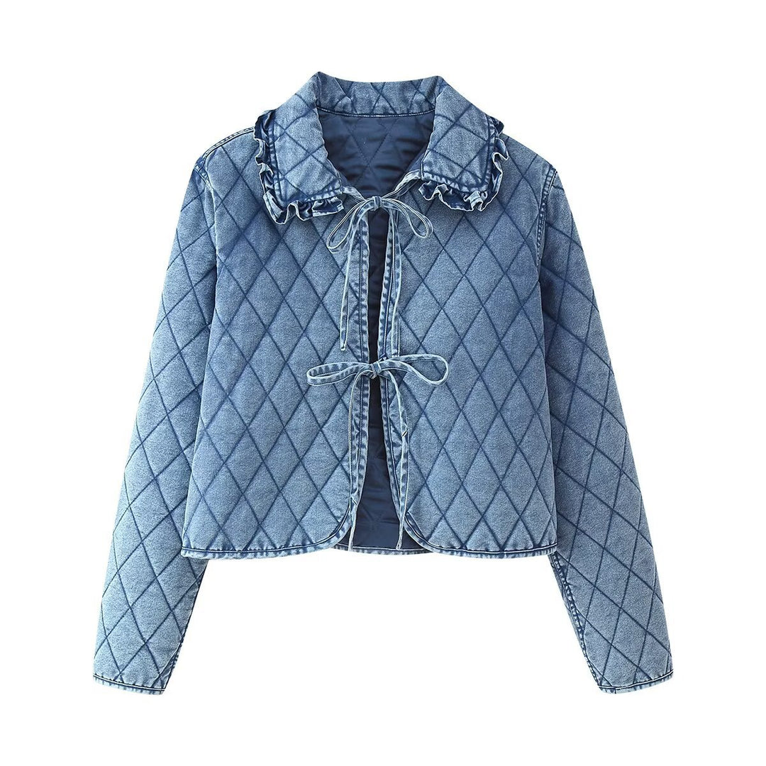 Dame quiltad denimjacka med fransig krage Mirla-Eva Jonsson