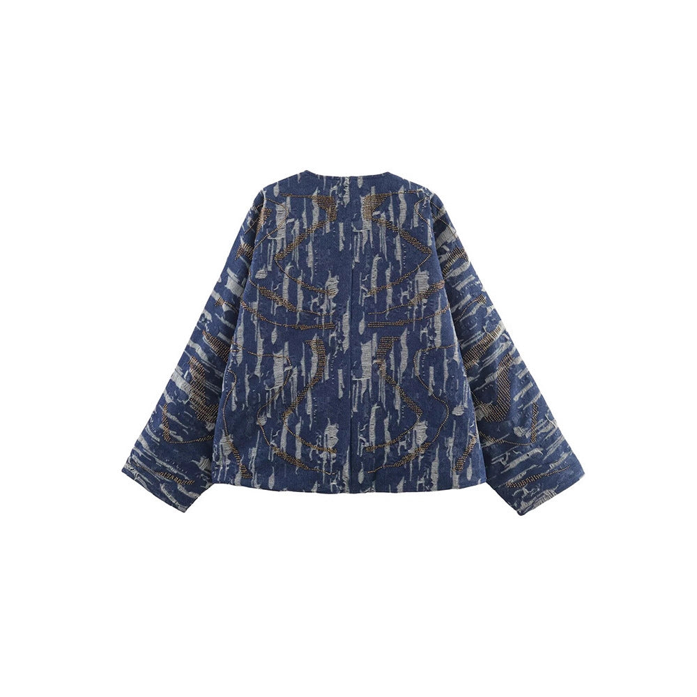 Dame quilted jacket with striking pattern mix and loose fit Mirla-Eva Jonsson