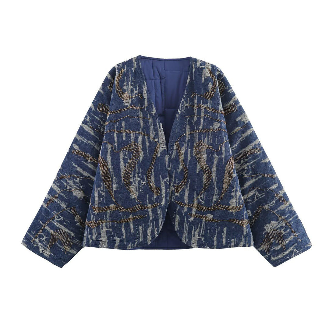 Dame quilted jacket with striking pattern mix and loose fit Mirla-Eva Jonsson