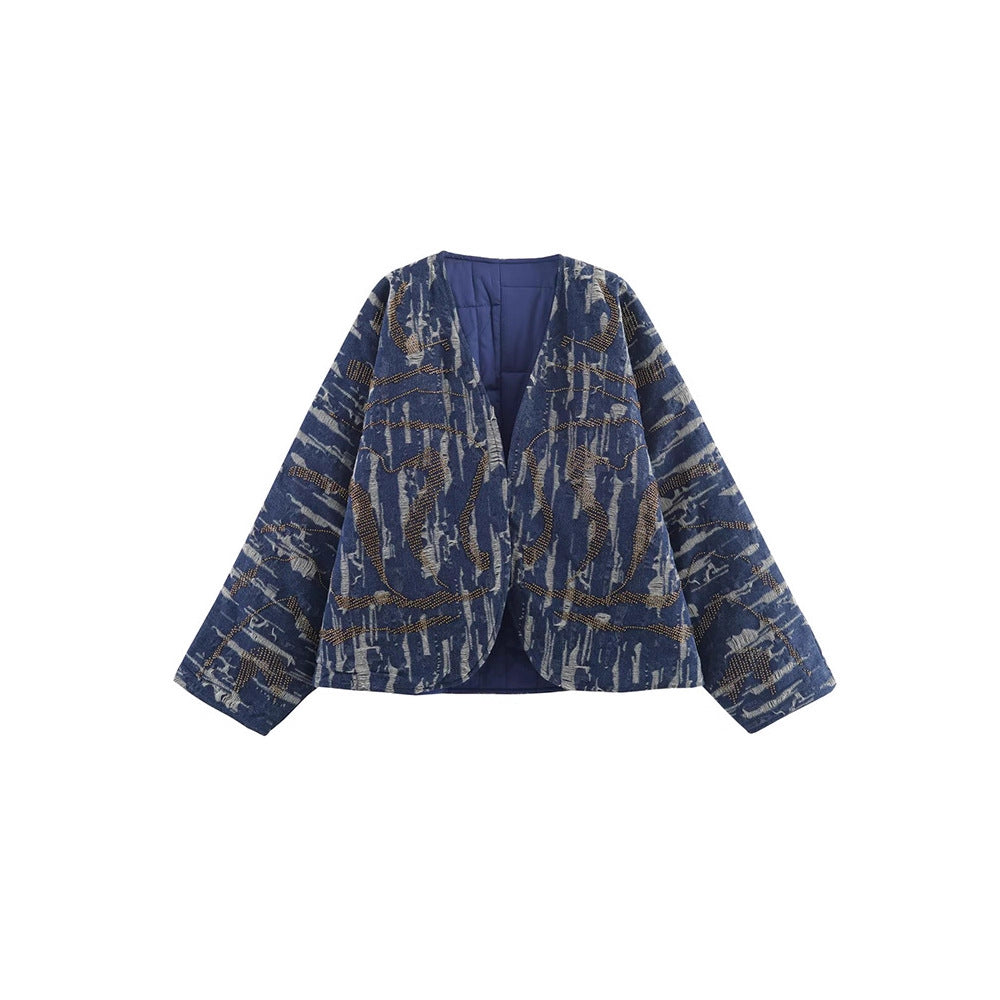 Dame quilted jacket with striking pattern mix and loose fit Mirla-Eva Jonsson