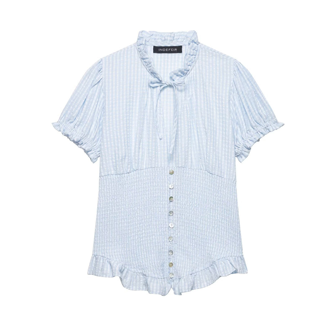 Dame ruffled blouse with slotted collar and button details Mirla-Eva Jonsson