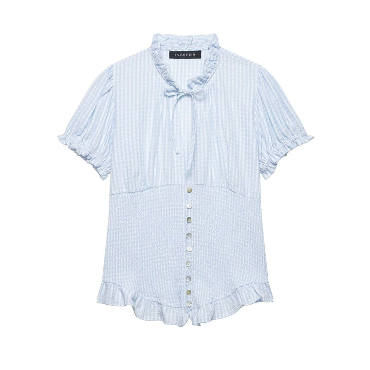 Dame ruffled blouse with slotted collar and button details Mirla-Eva Jonsson