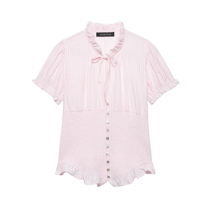 Dame ruffled blouse with slotted collar and button details Mirla-Eva Jonsson