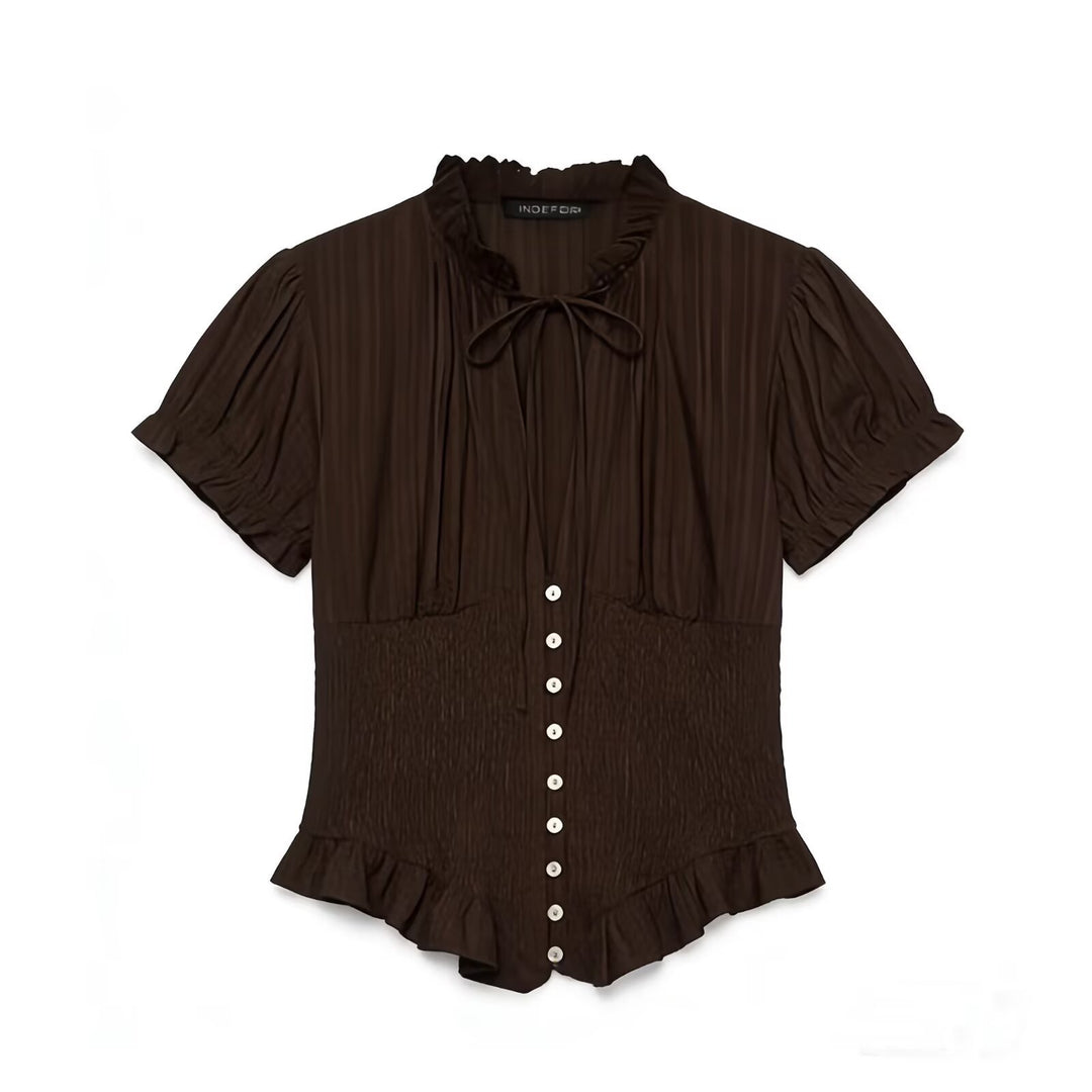 Dame ruffled blouse with slotted collar and button details Mirla-Eva Jonsson