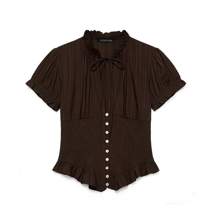 Dame ruffled blouse with slotted collar and button details Mirla-Eva Jonsson