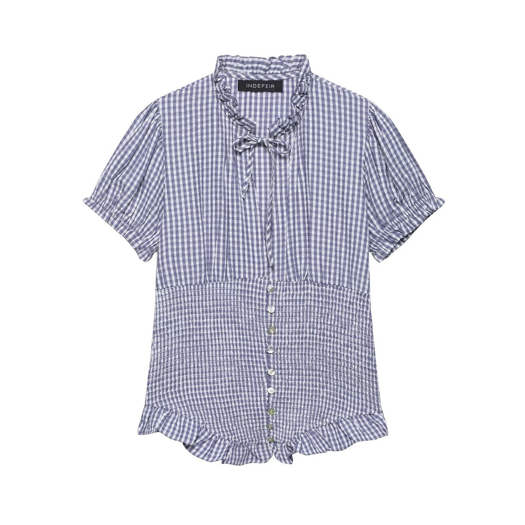 Dame ruffled blouse with slotted collar and button details Mirla-Eva Jonsson