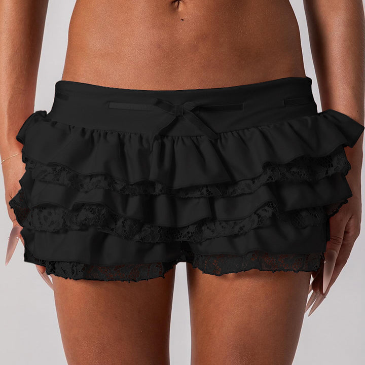 Dame ruffled skirt with elegant satin finish and lace trim Mirla-Eva Jonsson