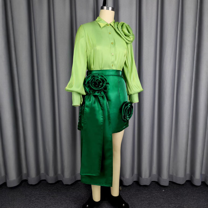 Dame satin skirt with floral ruffle design and fitted bow Mirla-Eva Jonsson