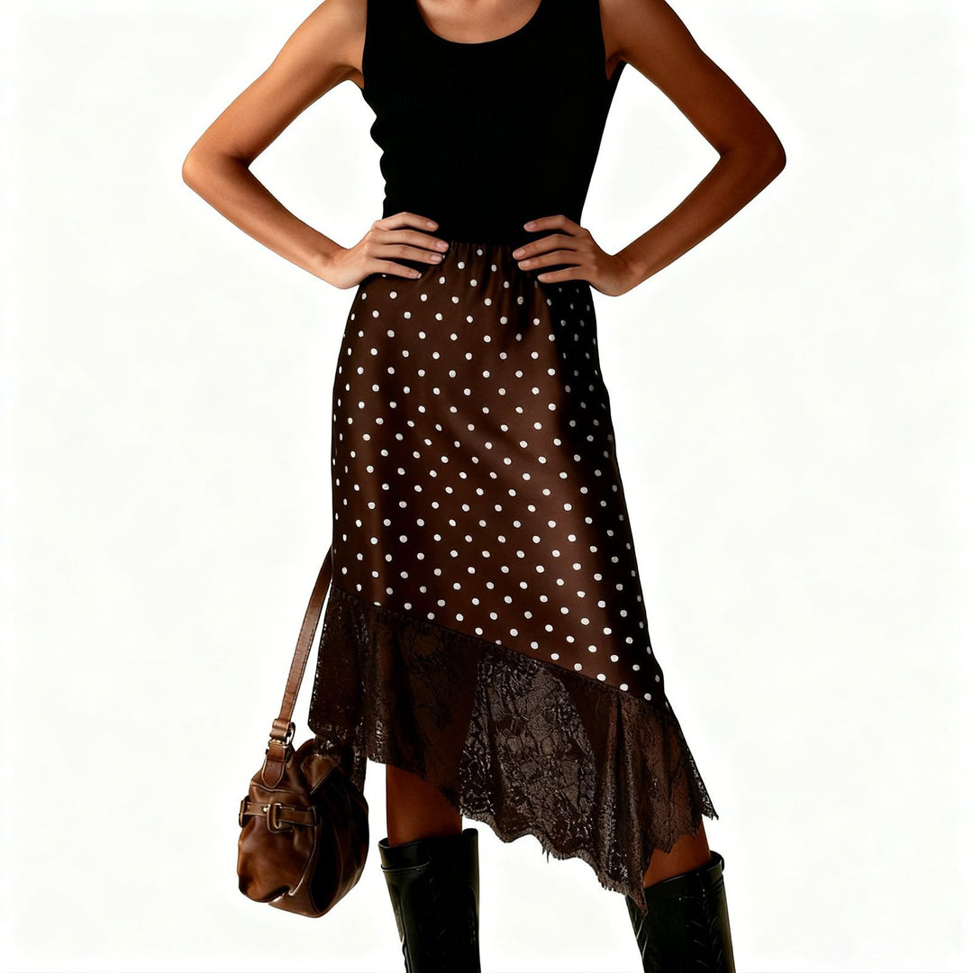 Dame satin skirt with lace and asymmetric hem Mirla-Eva Jonsson