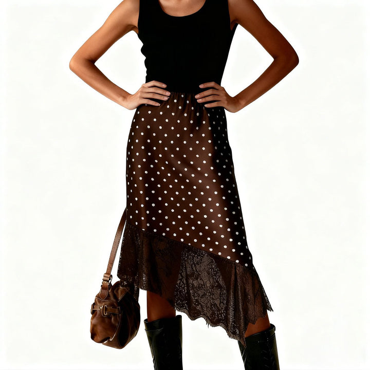 Dame satin skirt with lace and asymmetric hem Mirla-Eva Jonsson