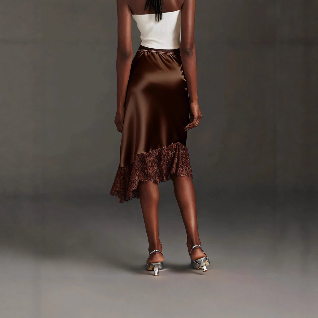 Dame satin skirt with lace and asymmetric hem Mirla-Eva Jonsson