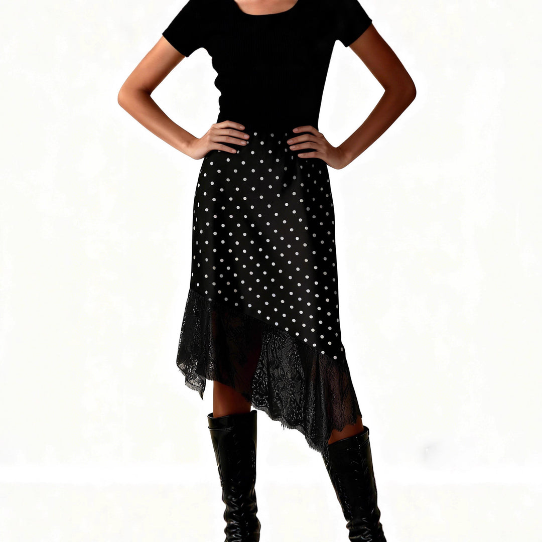 Dame satin skirt with lace and asymmetric hem Mirla-Eva Jonsson