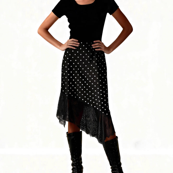 Dame satin skirt with lace and asymmetric hem Mirla-Eva Jonsson