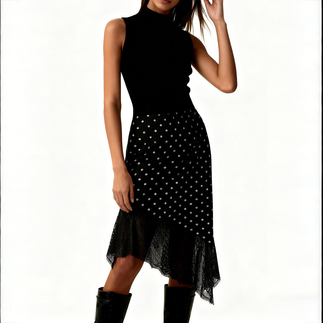 Dame satin skirt with lace and asymmetric hem Mirla-Eva Jonsson