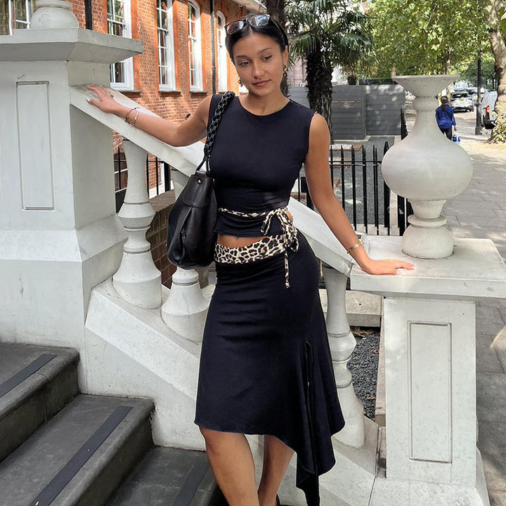 Dame set med topp och asymmetrisk kjol med djurprint Mirla-Eva Jonsson