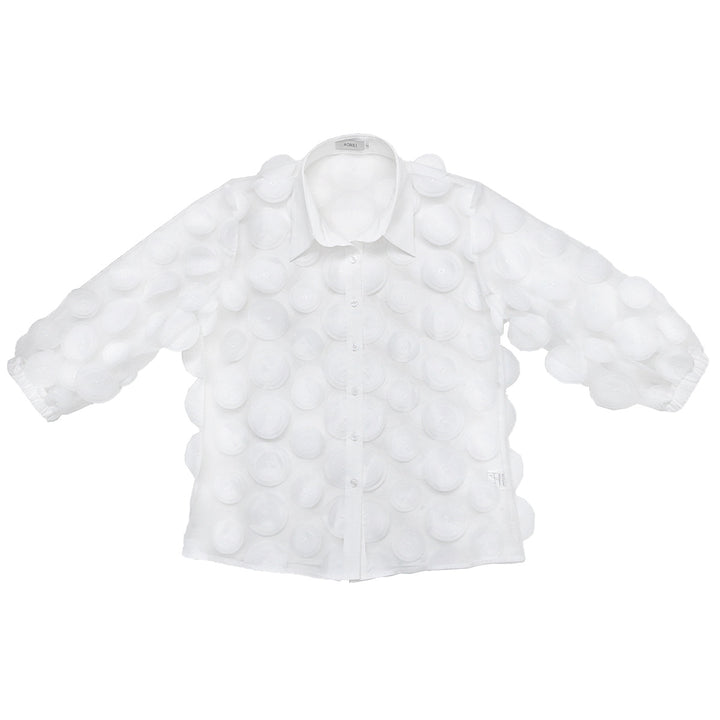 Dame skjortblus med transparent material och voluminösa 3D-prickar Mirla-Eva Jonsson