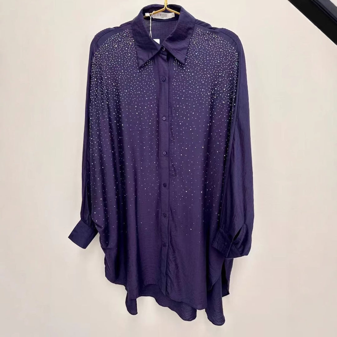 Dame skjorte bluse med glitrende aksenter og avslappet snitt Mirla-Eva Jonsson