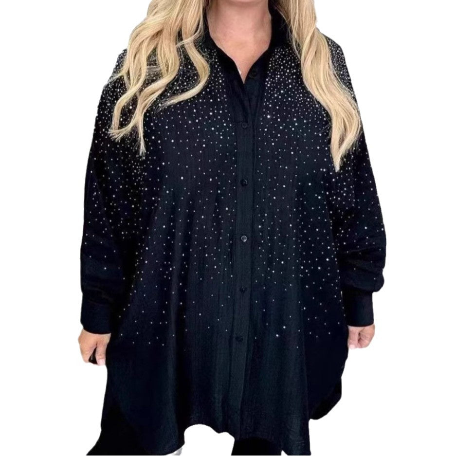 Dame skjorte bluse med glitrende aksenter og avslappet snitt Mirla-Eva Jonsson