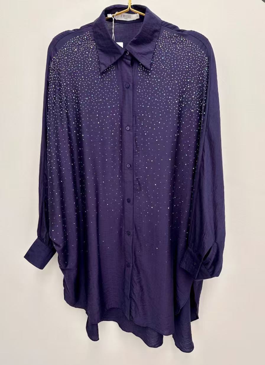 Dame skjorte bluse med glitrende aksenter og avslappet snitt Mirla-Eva Jonsson