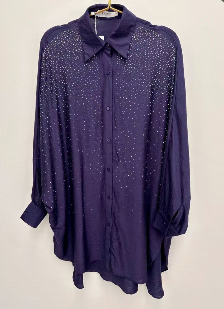 Dame skjorte bluse med glitrende aksenter og avslappet snitt Mirla-Eva Jonsson